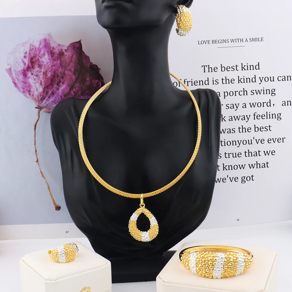 Arab Luxury Gold Plated Bracelet Ring Earrings Necklace for Women Fashion Design Wedding Jewellery Gift