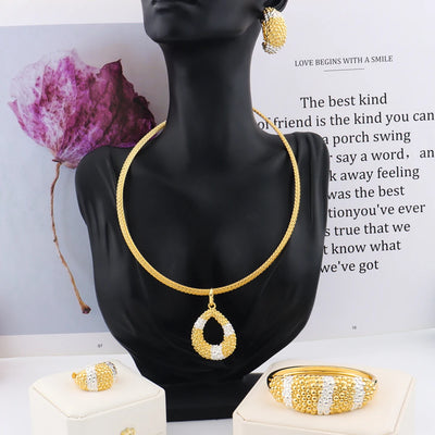 Arab Luxury Gold Plated Bracelet Ring Earrings Necklace for Women Fashion Design Wedding Jewellery Gift