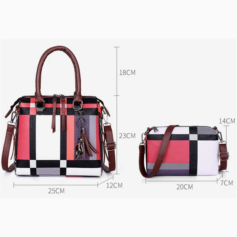Luxury Handbags, Plaid Women Bags, Designer Tassel Purses Handbags, Set 4 Pieces Bag ,Composite Messenger Female Bag