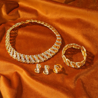 Fashion 18k Gold Plated Jewelry Set Dubai African Choker Necklace Earrings Rings Wedding Bridal Jewellery Sets for Women