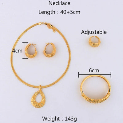 Arab Luxury Gold Plated Bracelet Ring Earrings Necklace for Women Fashion Design Wedding Jewellery Gift
