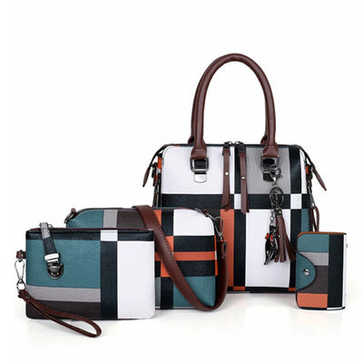 Luxury Handbags, Plaid Women Bags, Designer Tassel Purses Handbags, Set 4 Pieces Bag ,Composite Messenger Female Bag