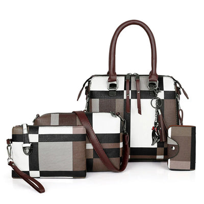 Luxury Handbags, Plaid Women Bags, Designer Tassel Purses Handbags, Set 4 Pieces Bag ,Composite Messenger Female Bag
