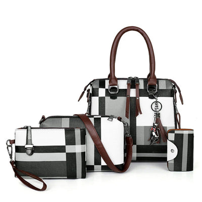 Luxury Handbags, Plaid Women Bags, Designer Tassel Purses Handbags, Set 4 Pieces Bag ,Composite Messenger Female Bag