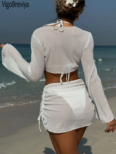 4 Piece Halter Cover Up Bikini Set