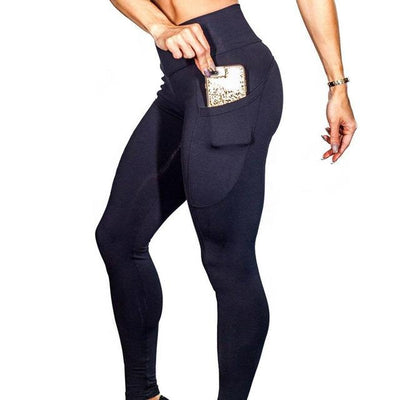 High Elastic Yoga Pants With Pockets For Women Stretch Leggings For Jogging Workout And Running Gym Tights For Women Size M - Black