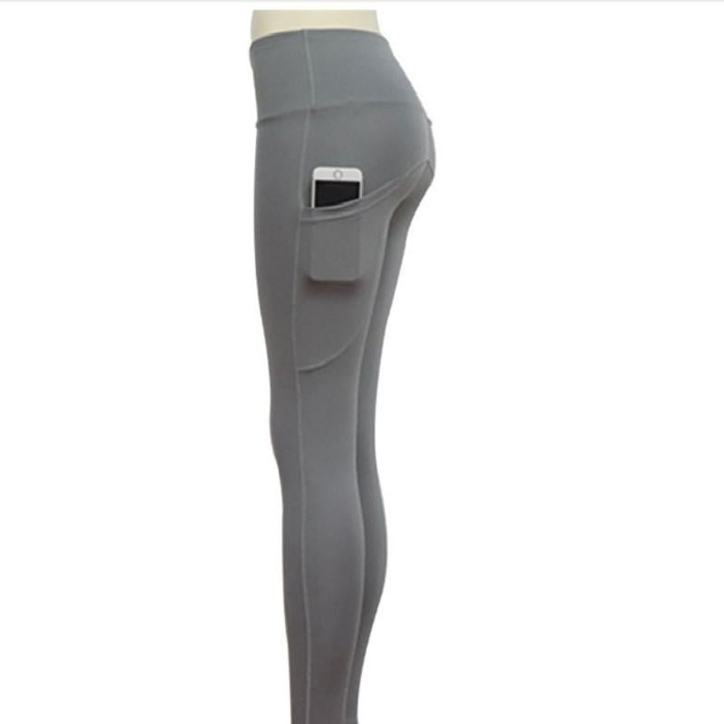 High Elastic Yoga Pants With Pockets For Women Stretch Leggings For Jogging Workout And Running Gym Tights For Women Size M - Gray