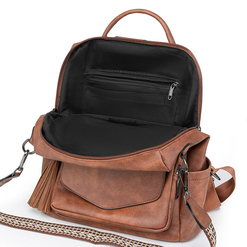 Green Fashionable Women's Backpack Set - With Coin Purse and Tassels