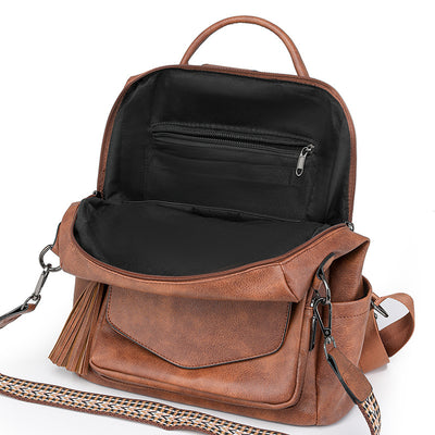 Green Fashionable Women's Backpack Set - With Coin Purse and Tassels